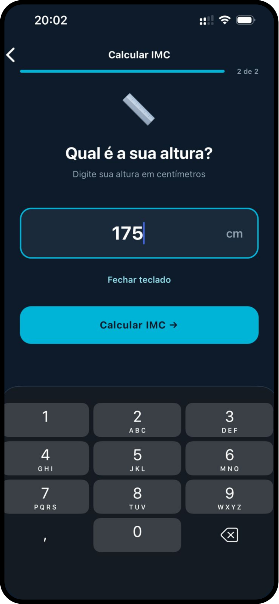 App Calculadora de IMC entrada de altura